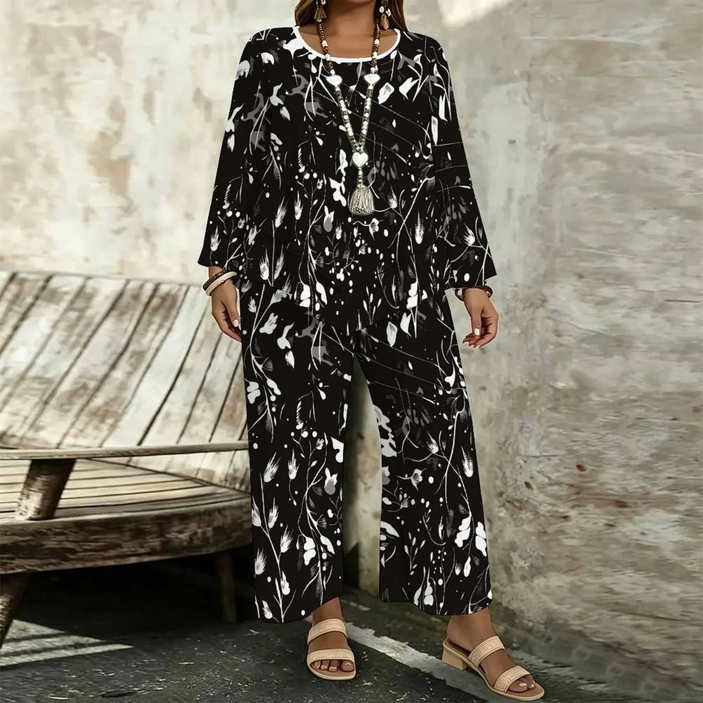 Pamela Plus Size Vintage Print Two Piece Sets