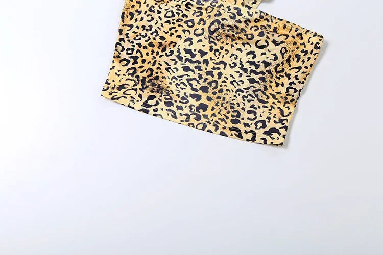 New York Puss Hipster Leopard Halter Chest Wrapped Matching Stretch Slim Set