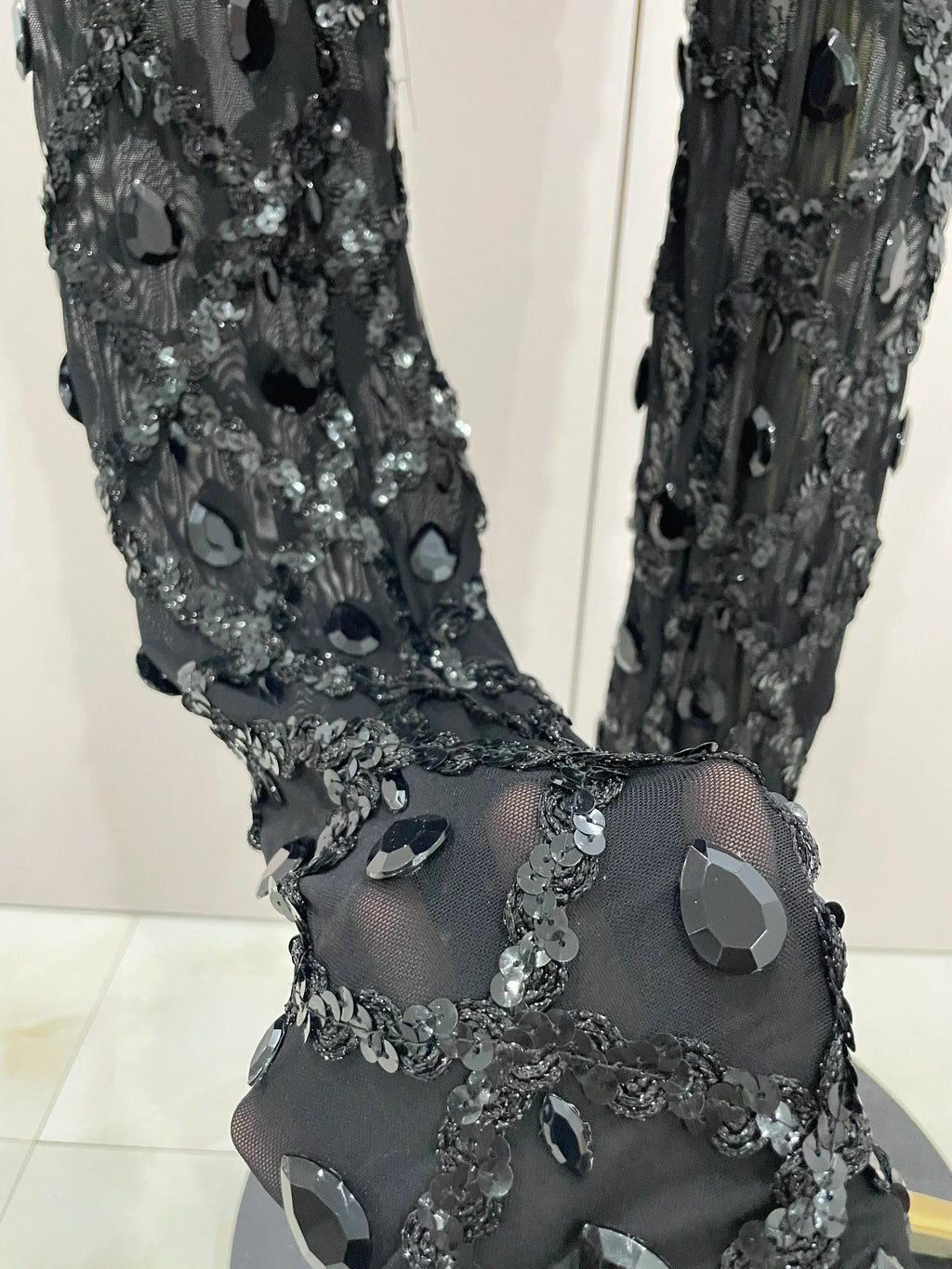 Scranton Sparkly Black Diamond Mesh See THhrough Jumpsuit