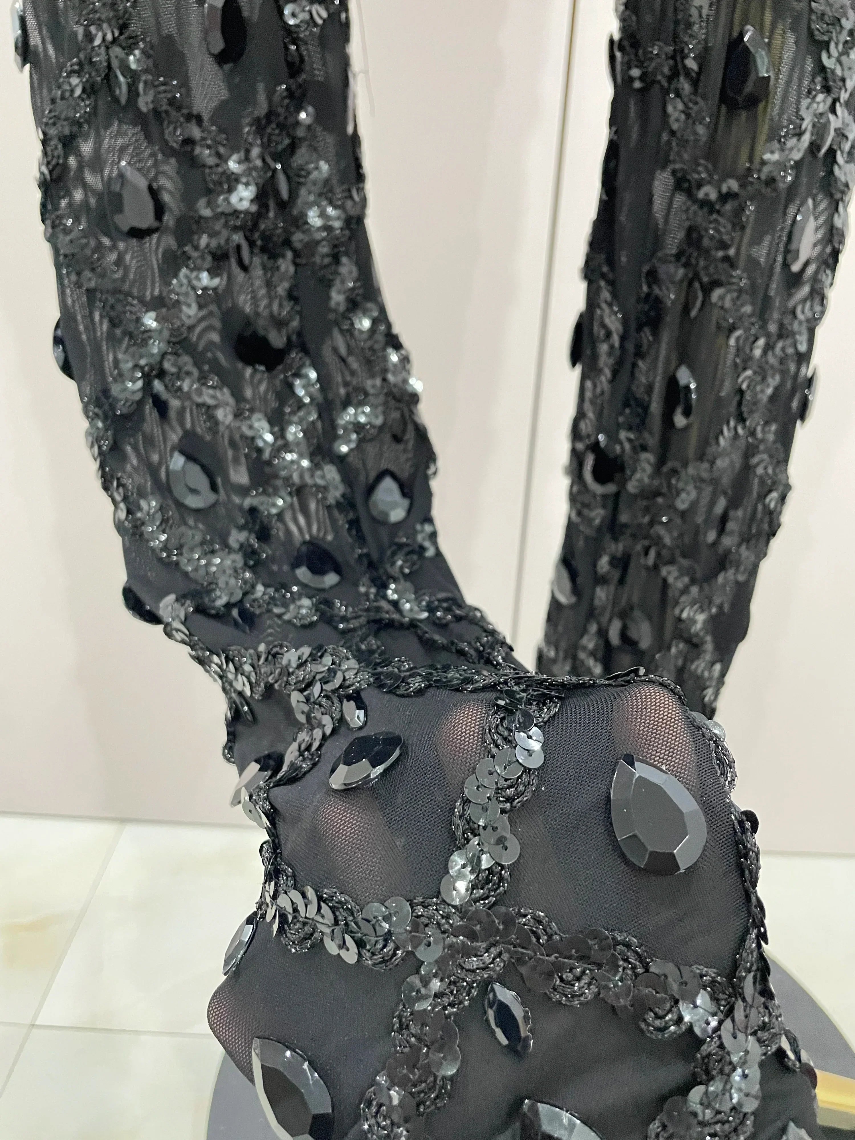 Scranton Sparkly Black Diamond Mesh See THhrough Jumpsuit
