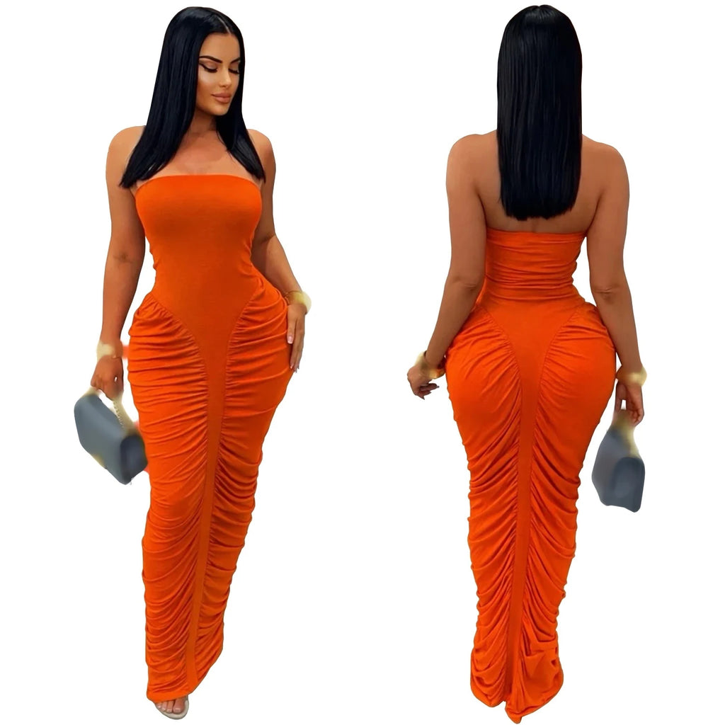 Simbabue Casual Party Elegant Long Ruched Dress