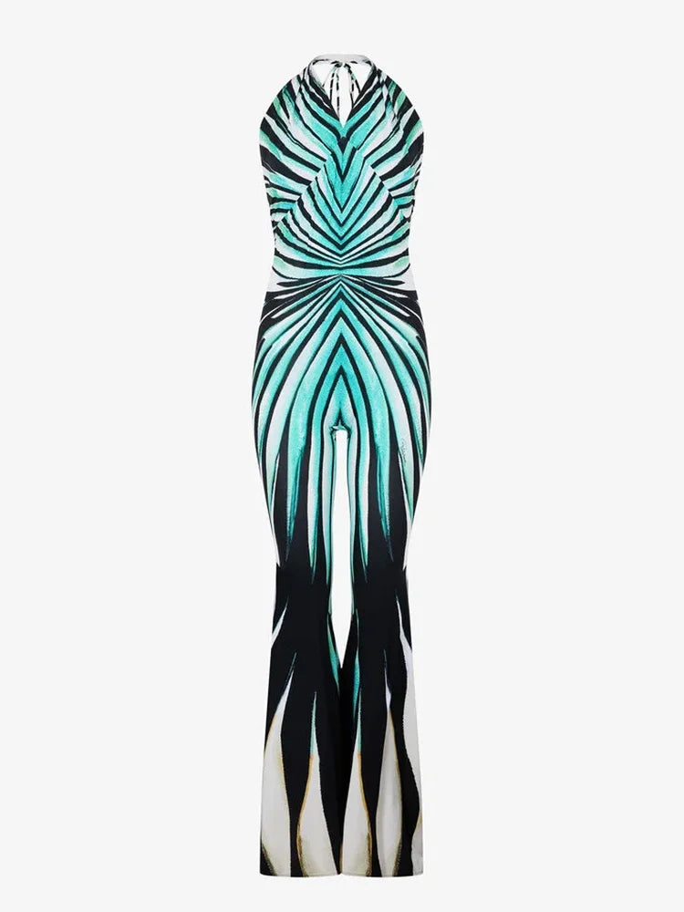 Hawthorne Halter Bandage Hollow Out Striped Skinny Flare Streetwear Rompers