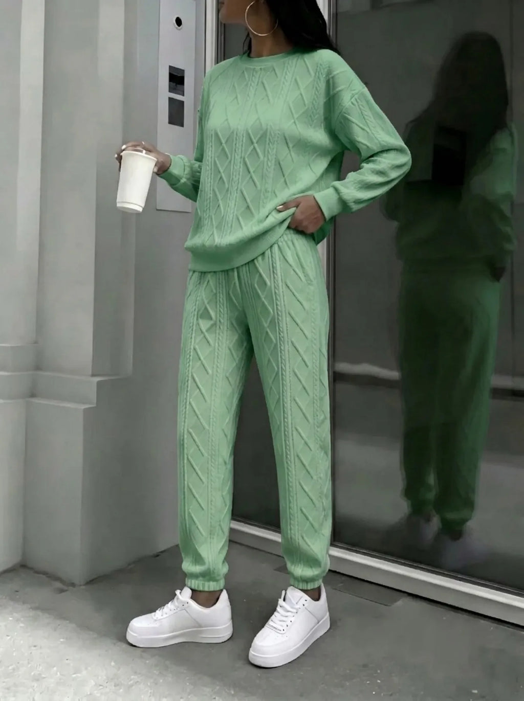 Ela Crewneck Long Sleeve Casual Loose Two Piece Sets
