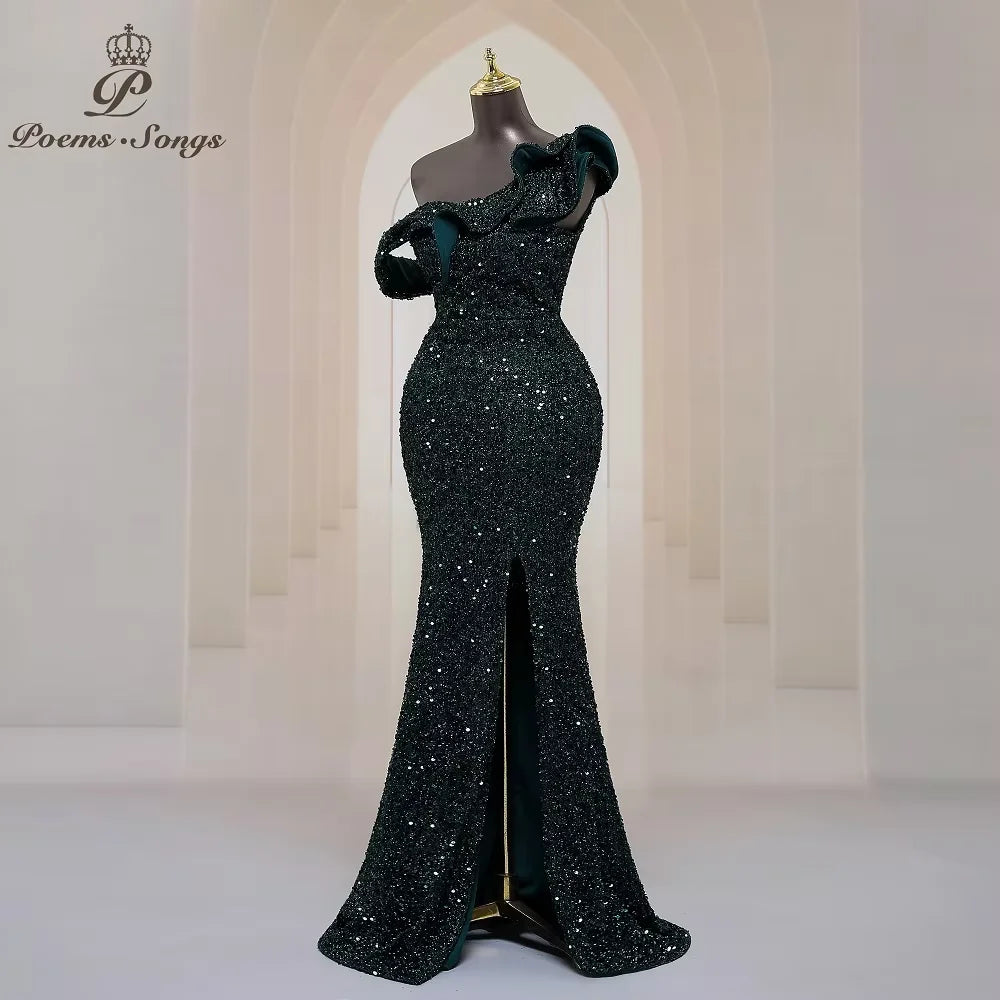 Georgia One Shoulder Evening Mermaid Sequins Party Maxi Dresses