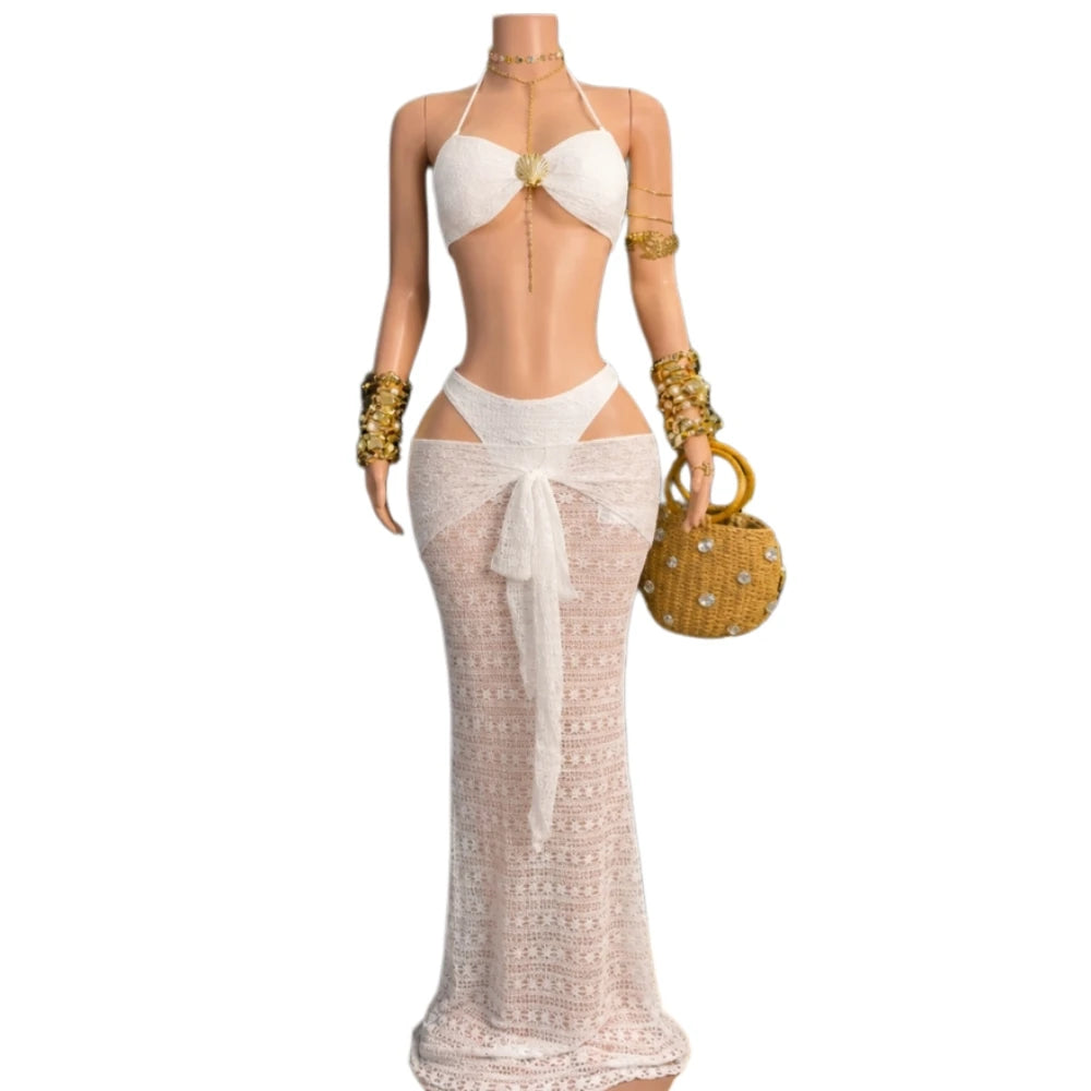 Erin Lace Halter Swimwear Holiday Outfits Two Piece Sets