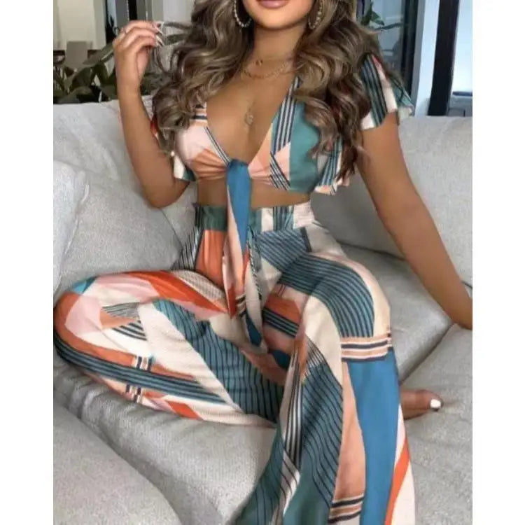 Hilda Belted Low Long Thouser Casual Two Piece Sets
