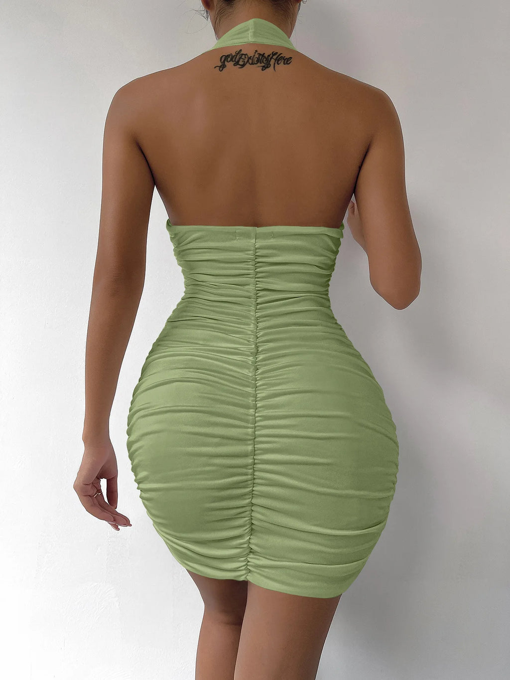 Colonia Deep V Evening Party Sleeveless Backlss Short White Halter Dresses