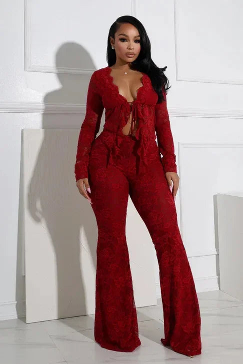 Nani Long Sleeve Lace See Through Two Piece Sets