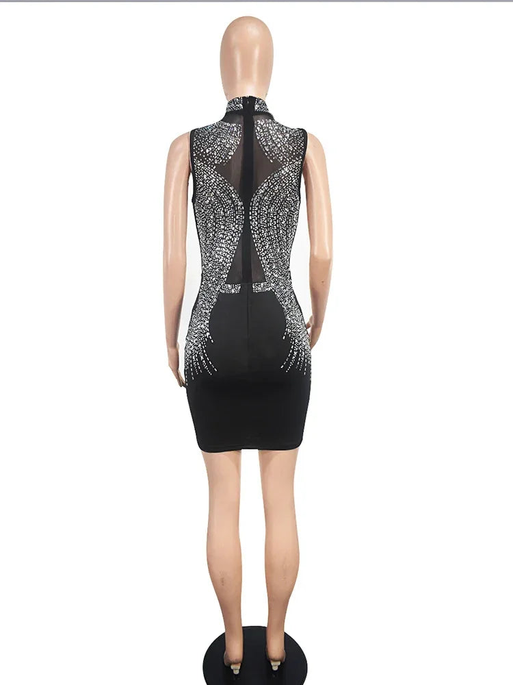 Maryland Stamping Diamond Elegant O-neck Sleeveless Tight Fitting Shiny Dress