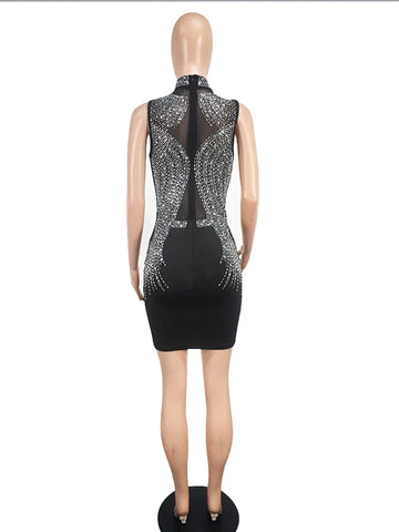 Maryland Stamping Diamond Elegant O-neck Sleeveless Tight Fitting Shiny Dress