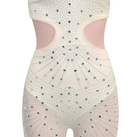 Gramercy Park Fashion Sexy Mesh Perspective Hot Drill Sleeveless Halter Jumpsuit