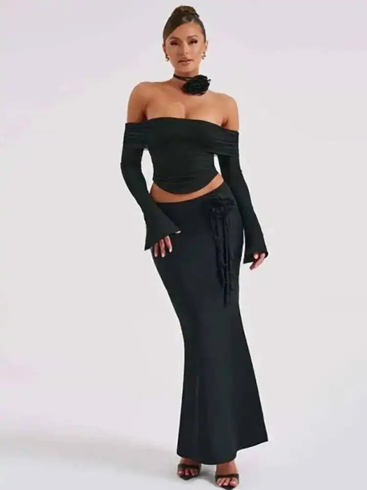Greyci Strapless Pleat Flower Sexy Two Piece Sets