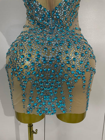 Elmira Rhinestones Sexy Mesh See Through Dress Party Evening Dress