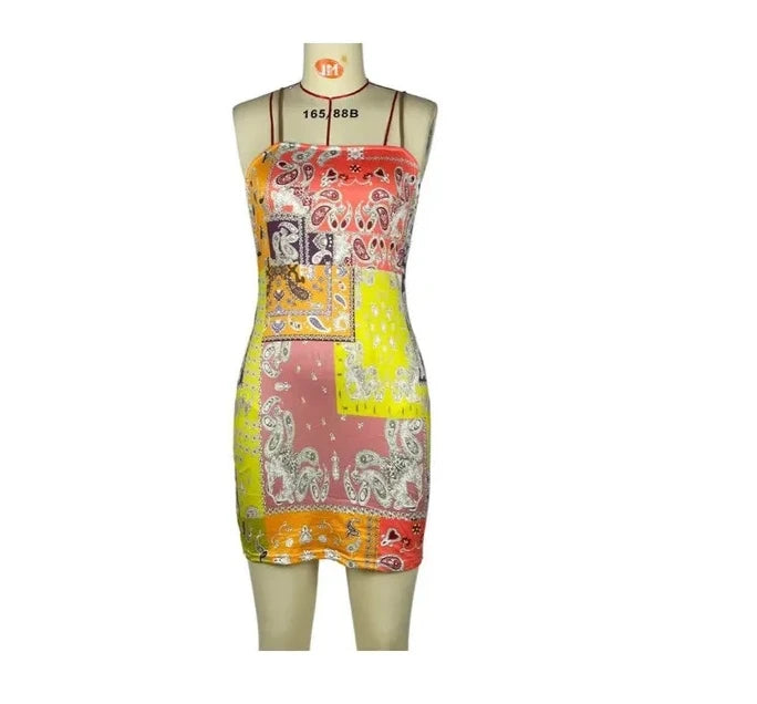 Nepal Sexy Sleeveless Printed Suspenders Slim Fit Dress