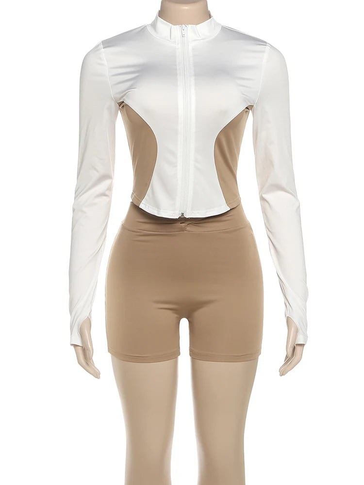 Ottawa Contrast Design Zip Full Sleeve Tide Daily Casual Sporty Fashion Outfits Set