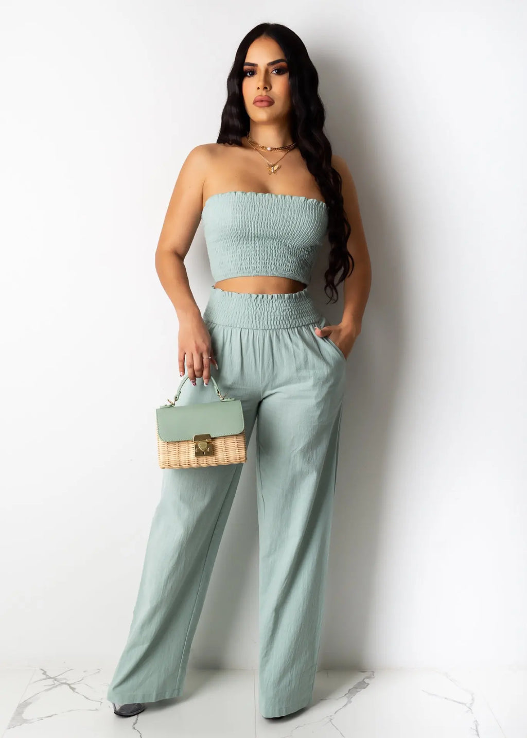 Thalia Suit Long Drawstring Gown Two-Piece Sets