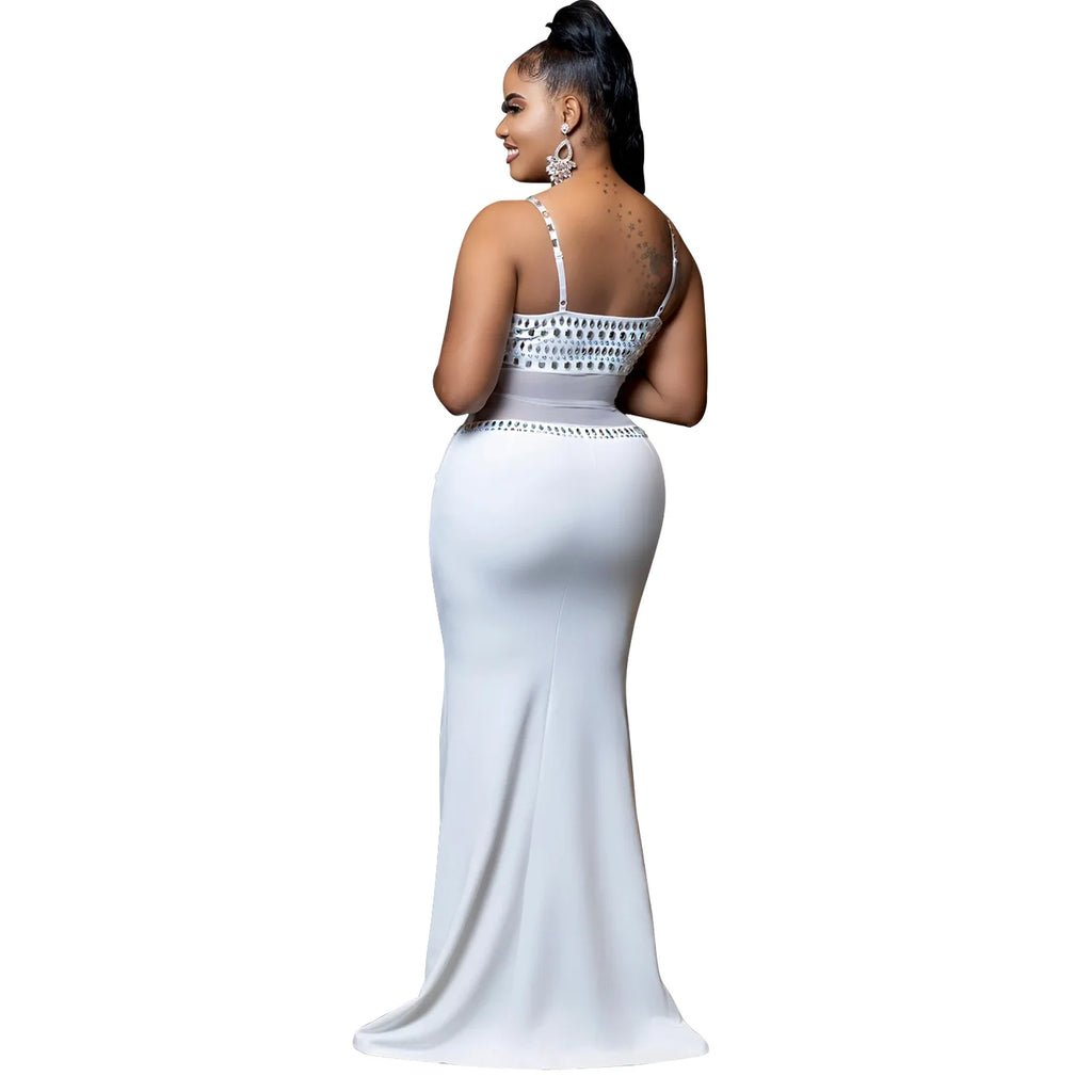 Stamford Diamond Mesh Sexy Transparent Lace Party Elegant Maxi Dress
