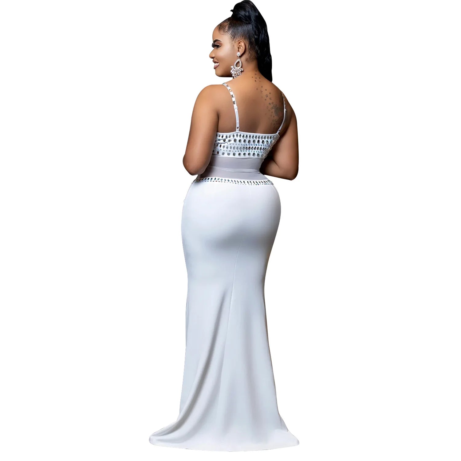Stamford Diamond Mesh Sexy Transparent Lace Party Elegant Maxi Dress