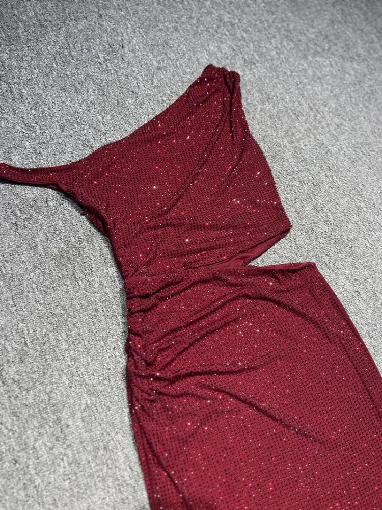 Brookhaven One Shoulder Exposed Waist Diamonds Long Dress