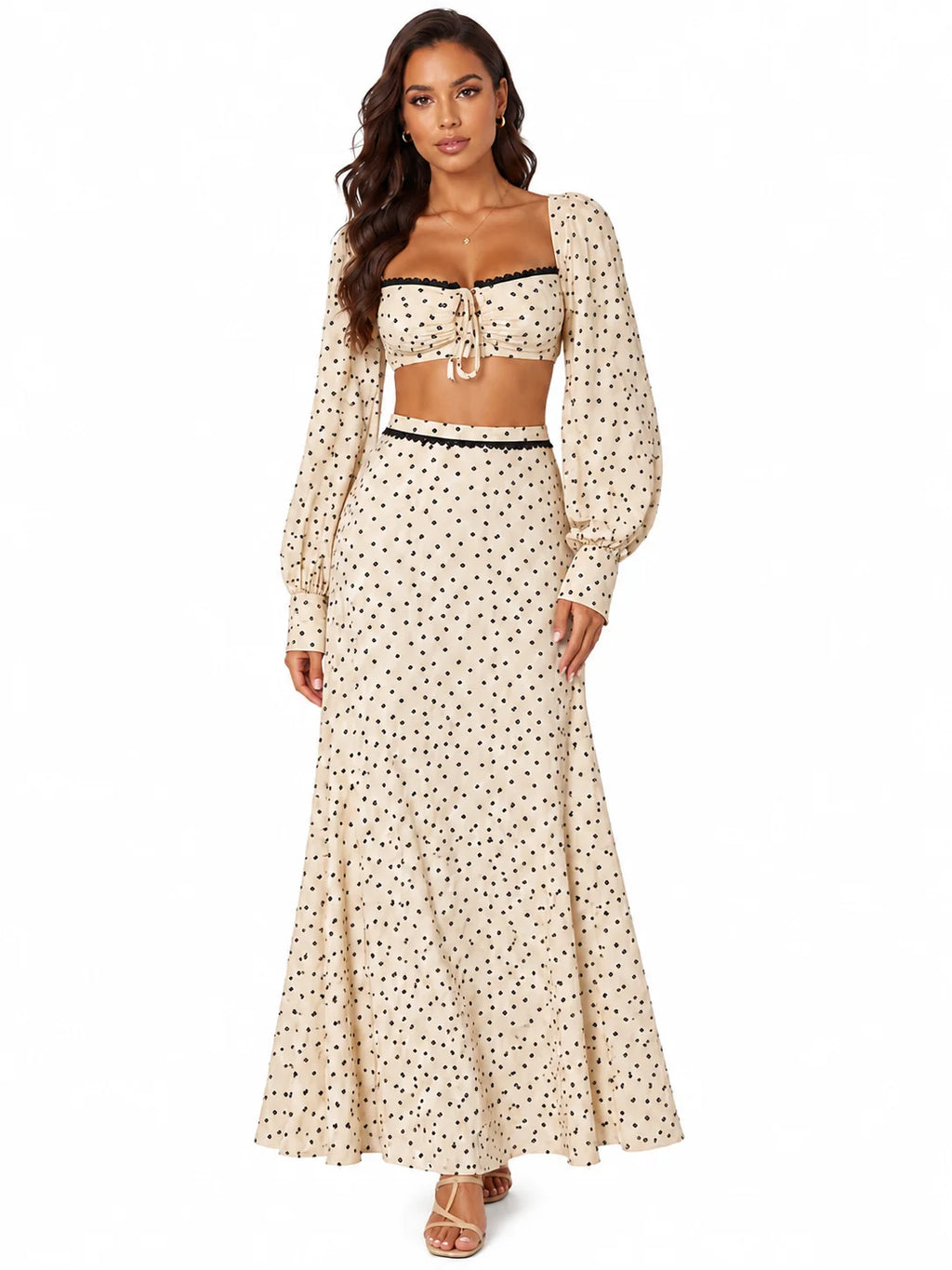 Lola Long Sleeve Cutout Back Tie‑Front Two Piece Sets