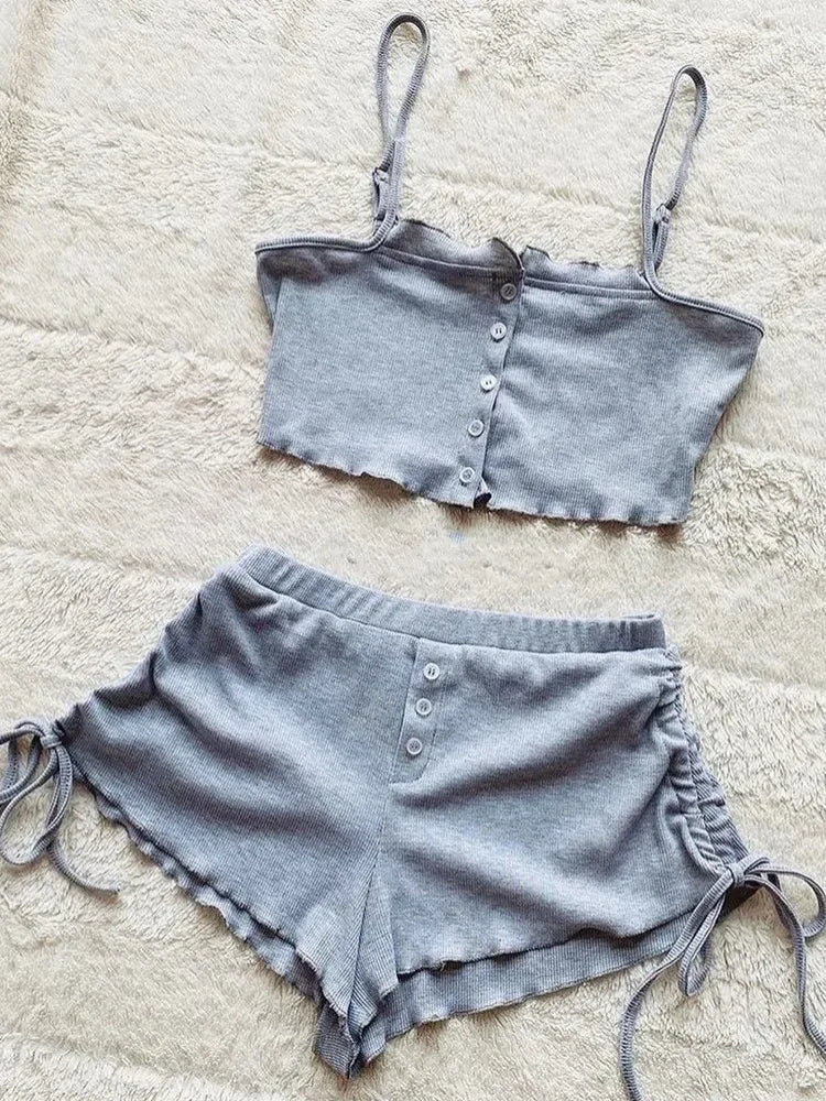 Katherine Buttoned Drawstring Cami Two Piece Sets