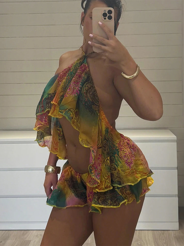 Kamil Colorful Print Trend Halter Two Piece Sets