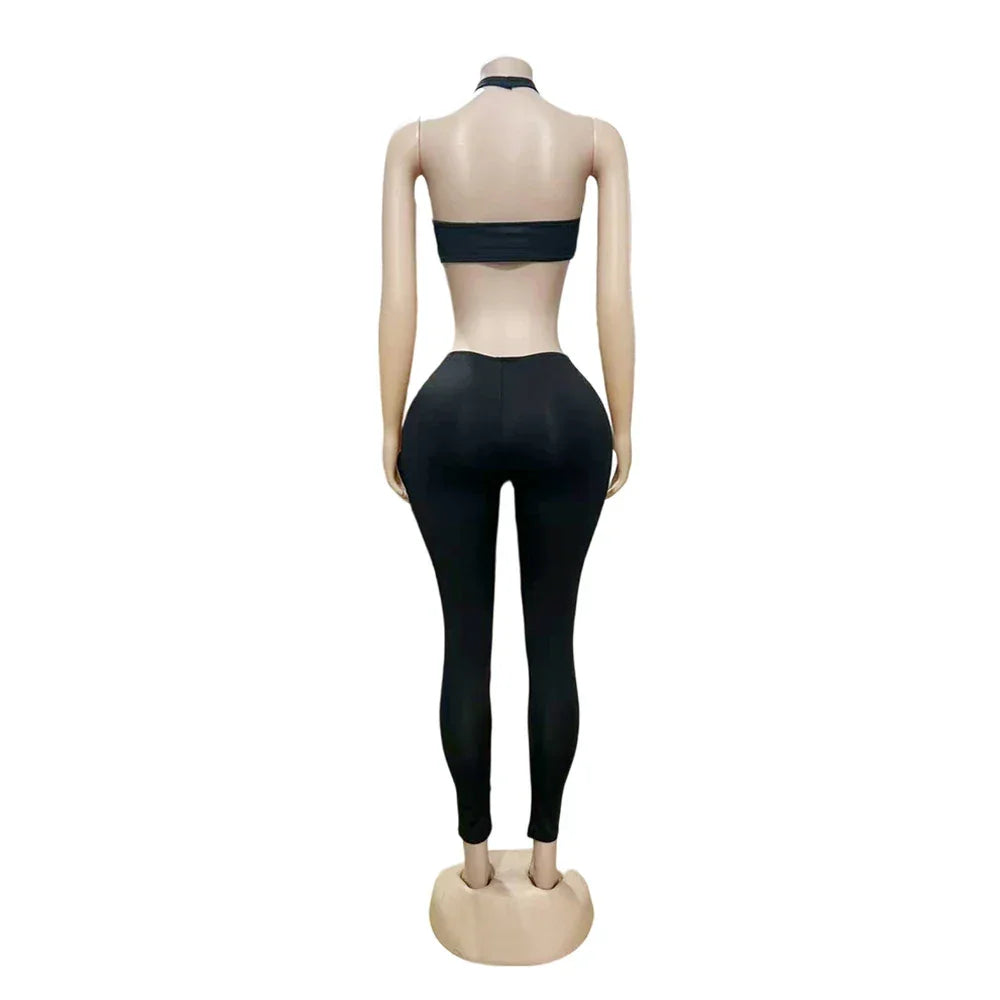 Hammonton Club Wear Halter Cross Crop Suits Baddie Outfits Two Piece Set