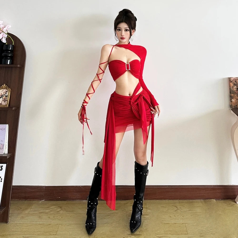 Maria Irregular Shirring Full Sleeve Two Piece Sets
