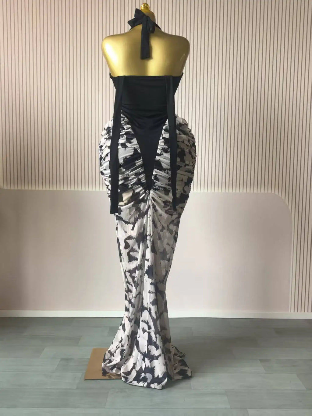 La Perla Printed Patchwork Stacked Ruched Sleeveless Bodycon Maxi Long Dress