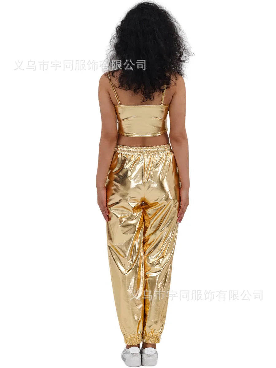 Turik Glossy Elastic Waist Drawstring Performance Trousers Pants