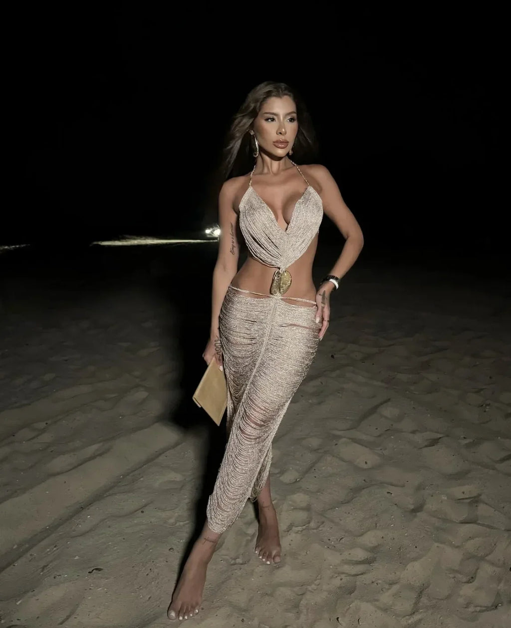 Gatineau Cut Out V Neck Midi Tassel Backless Bodycon Party Dress