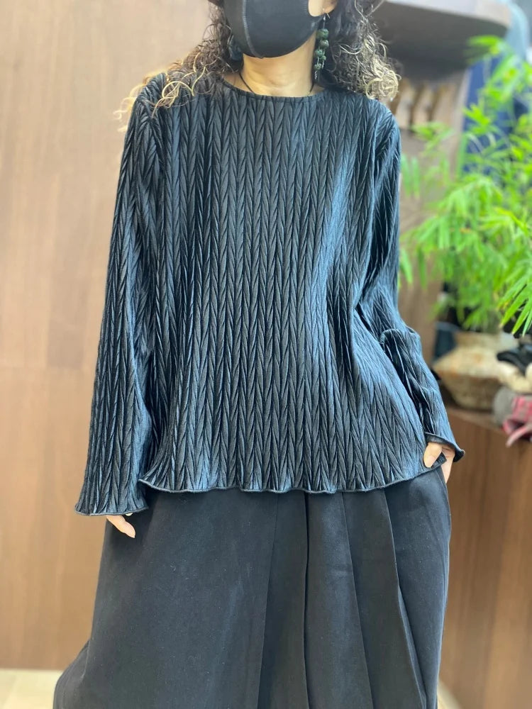 Alexa New Black Textured Long Sleeve Two Piece Sets