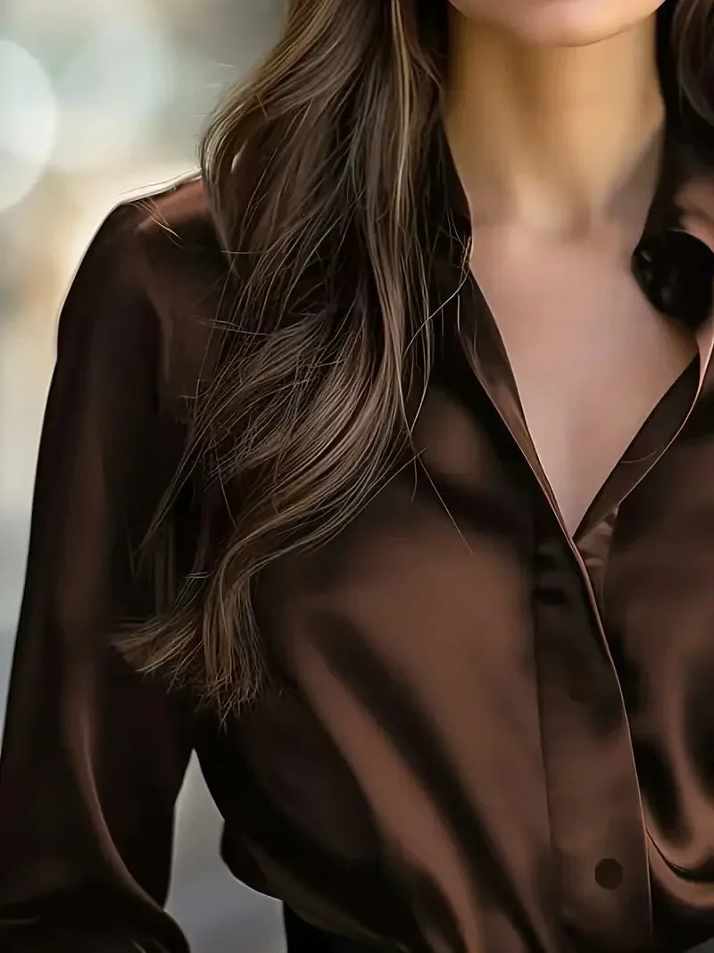 Mt Poconos Lapel Button Elegant Fashion Office Basic Blouses