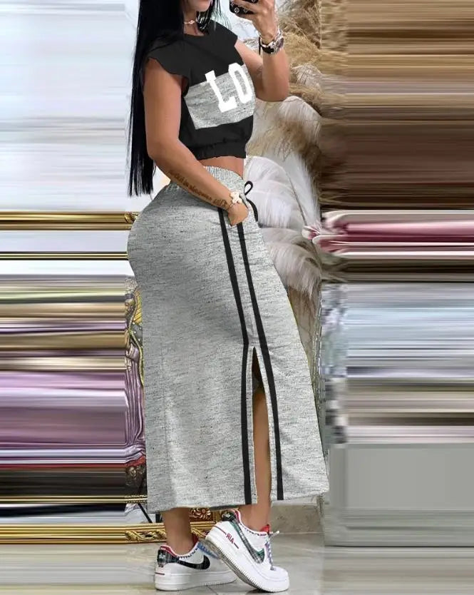 Tamara Colorblock O-Neck Short Sleeve Two Piece Sets