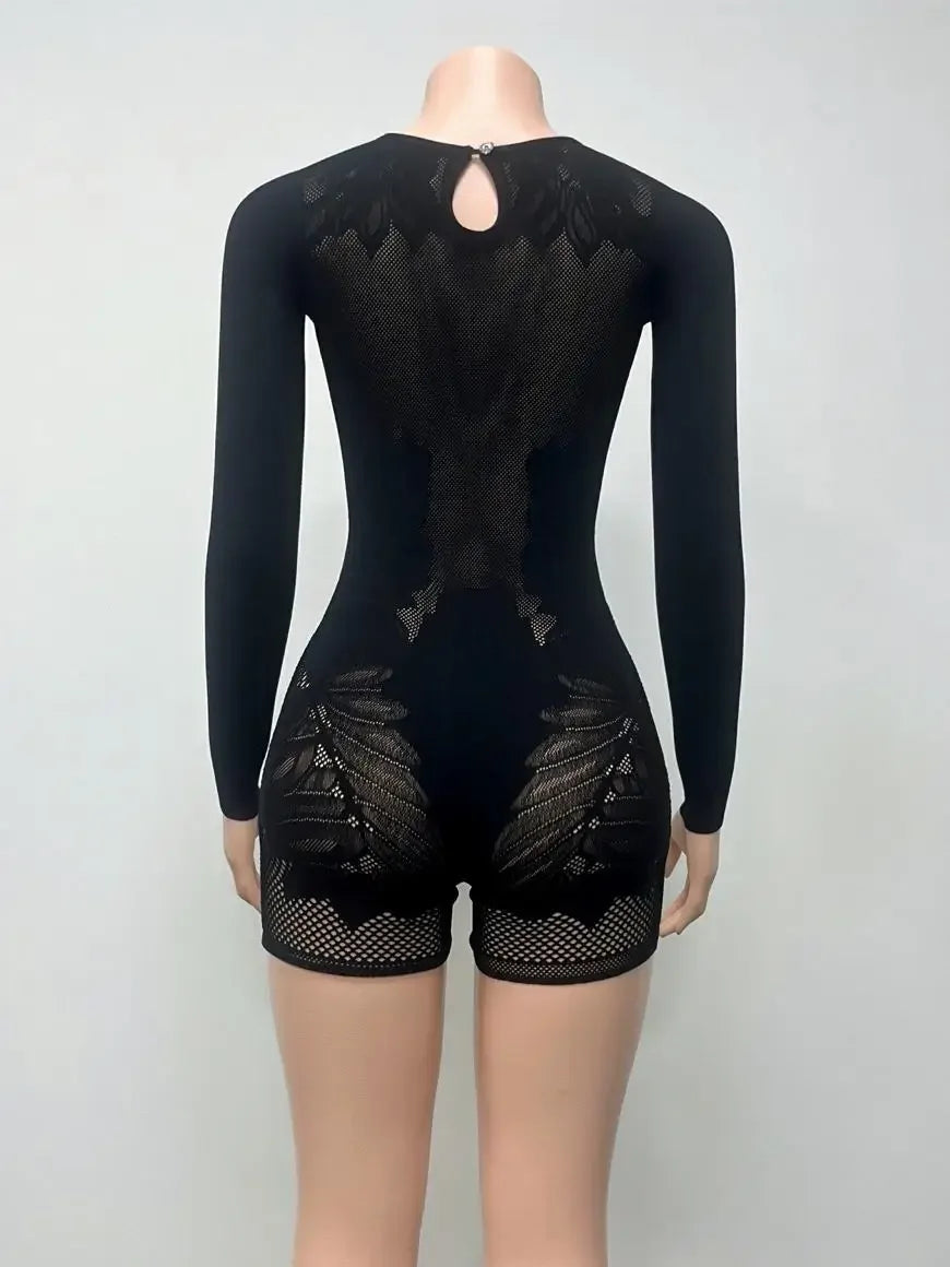 Greenwich Hollow Rhinestone Romper Coquette Hottie Trend Skinny Midnight Stretch Playsuit