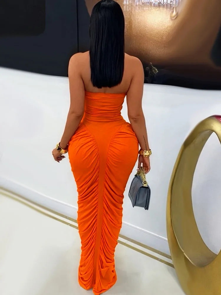 Mirador Elegant Tube Strapless Bodycon Sleeveless Ruched Maxi Dress