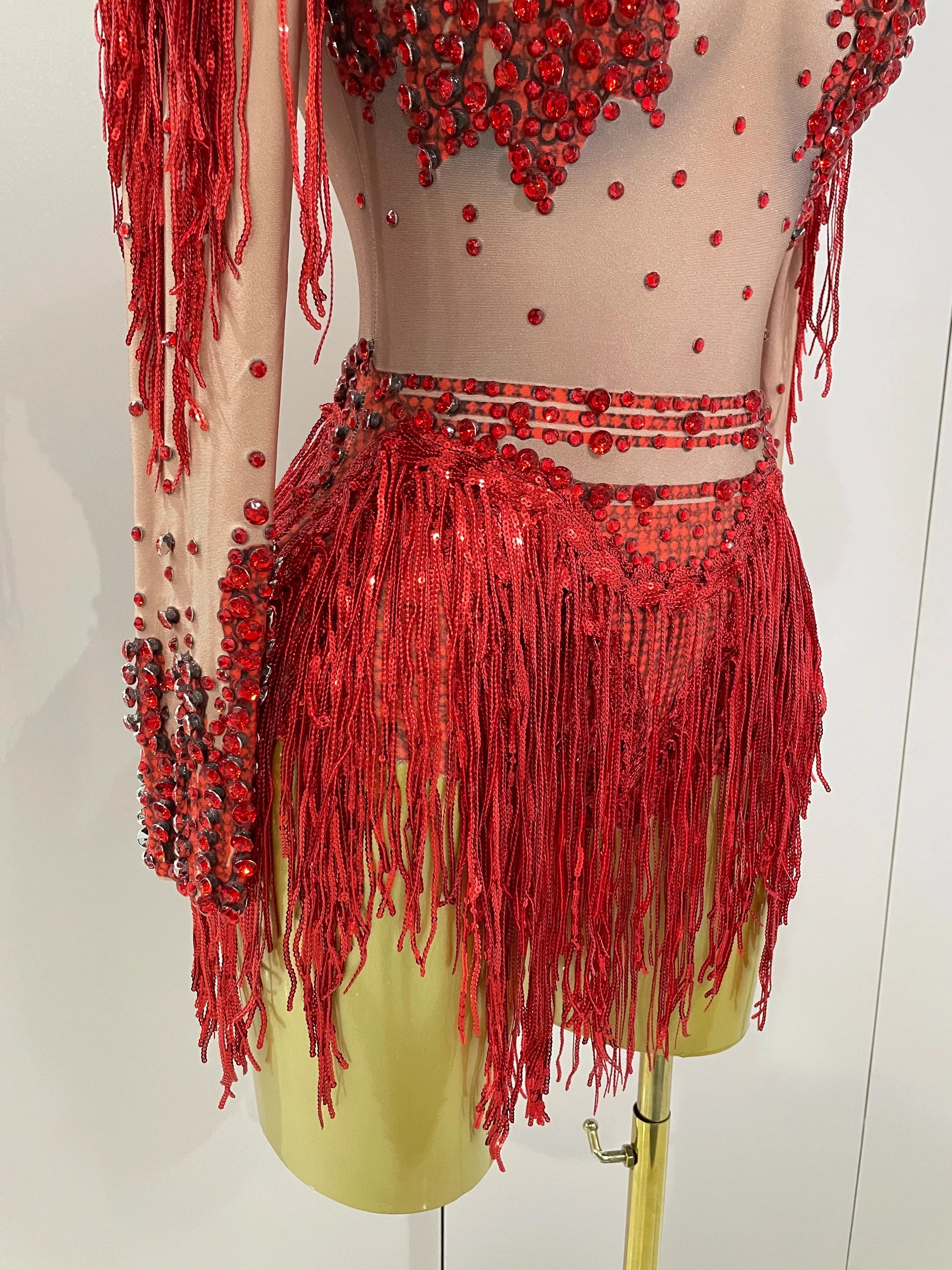Chambersburg Sparkly Rhinestone Sequin Tassel Stretch Jumpsuit