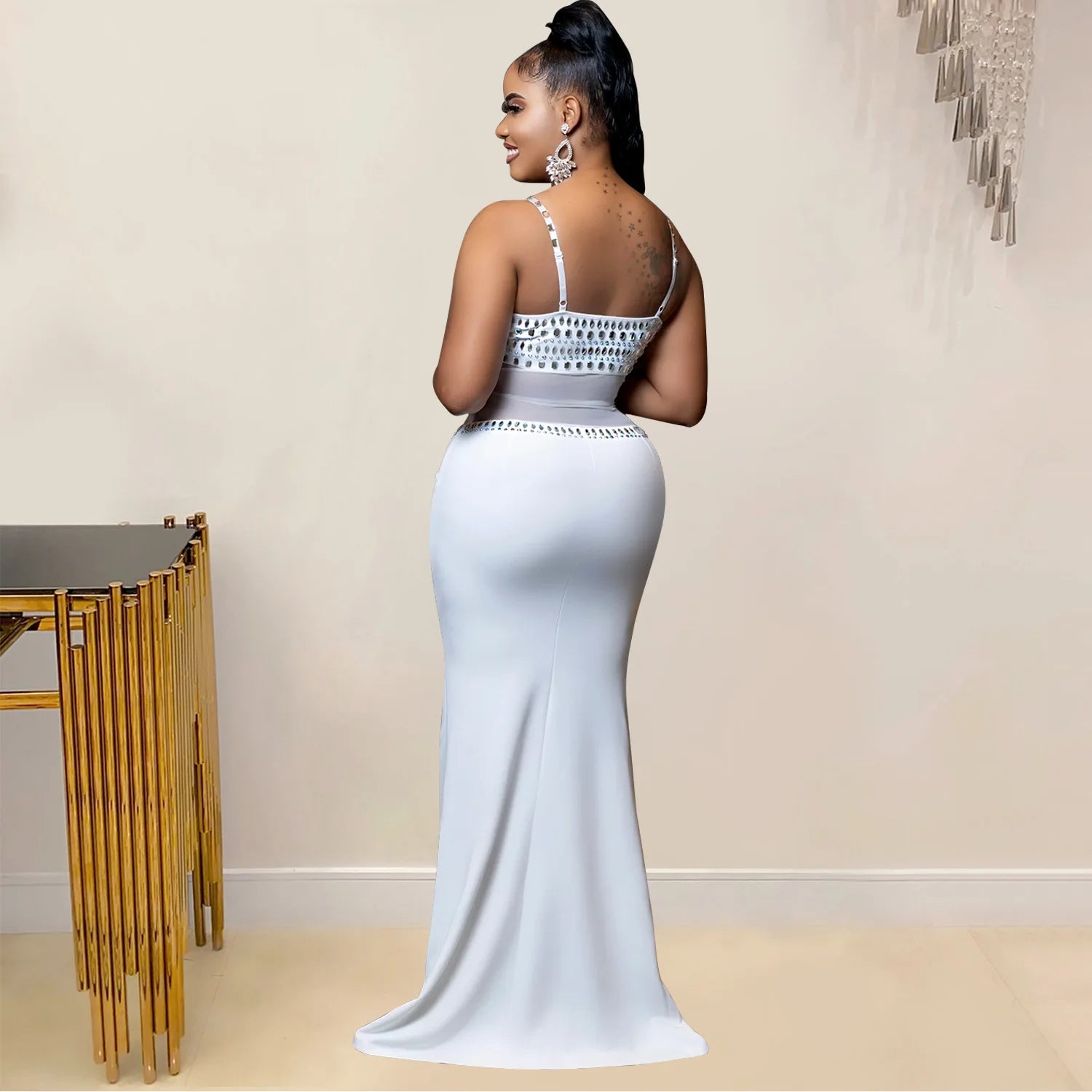 Stamford Diamond Mesh Sexy Transparent Lace Party Elegant Maxi Dress