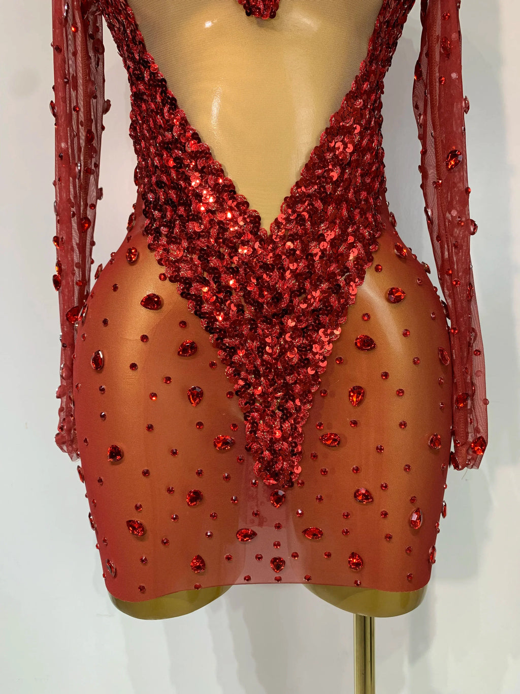 Ithaca High Quality Rhinestone Sequin Sexy See Through Mesh Mini Dress