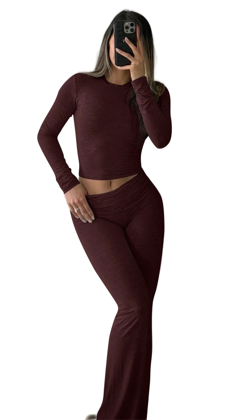 Victoria Casual Workout Outfits Long Sleeve Two Piece Sets