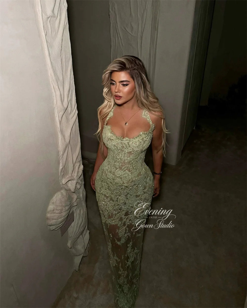 Belleville Lace Evening Elegant Party With Mermaid Tail Maxi Dress