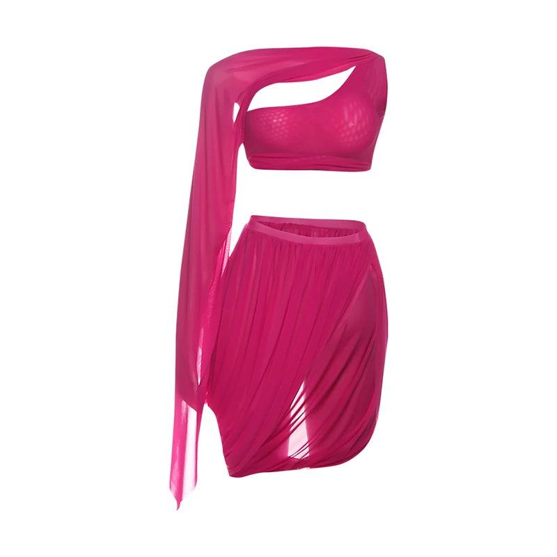 Ferris Lake See Through Midnight Irregular Full Sleeve Crop Matching Set