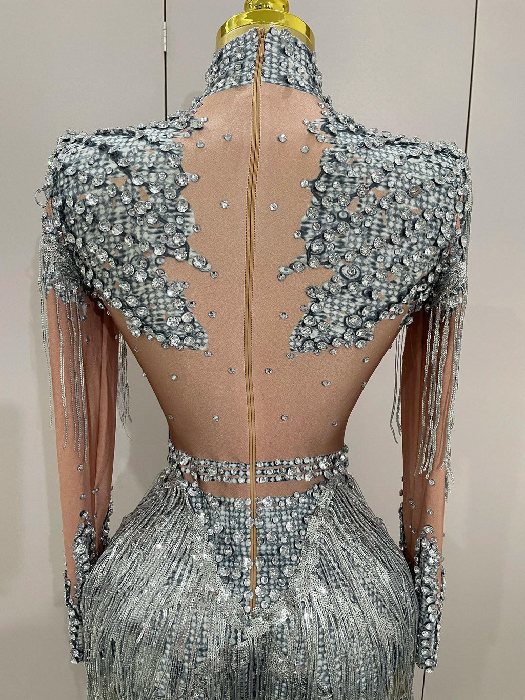 Chambersburg Sparkly Rhinestone Sequin Tassel Stretch Jumpsuit
