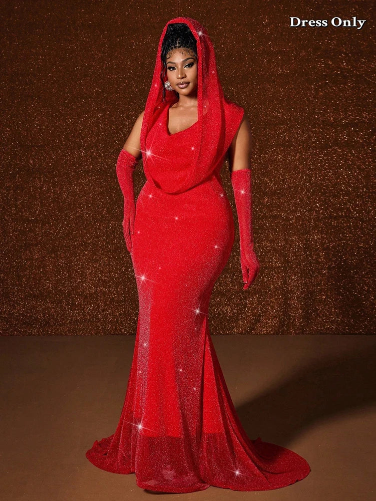 Plus Size Waistband Hot Gold Fish Tail Swing Long Solid Colour Fishtail Slim Dress