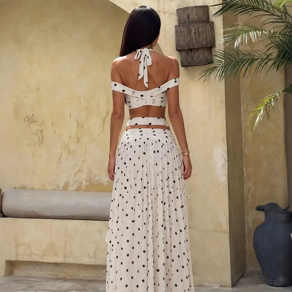 Katia Halter Bandage Hollow Out Ruched Two Piece Sets