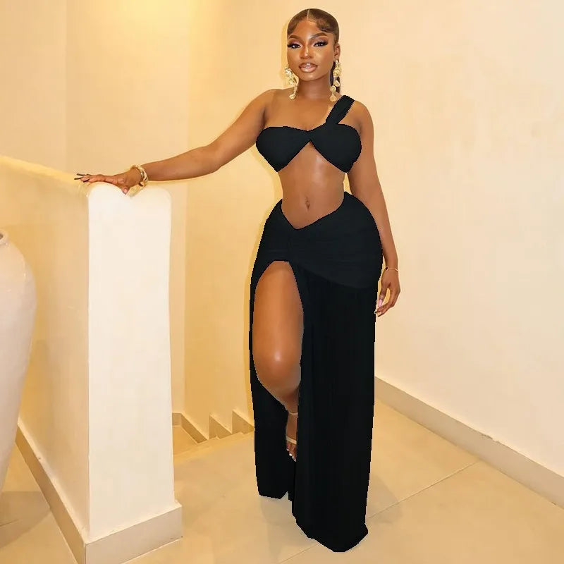Triana One-Shoulder Strap Spliced Two Piece Sets
