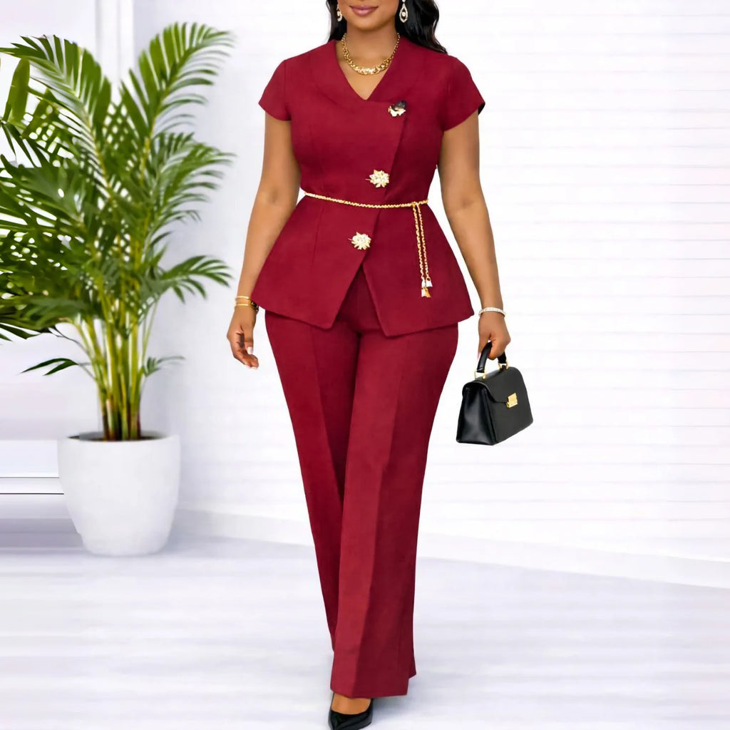 Ina Button Detail Short-Sleeved Two-Piece Sets