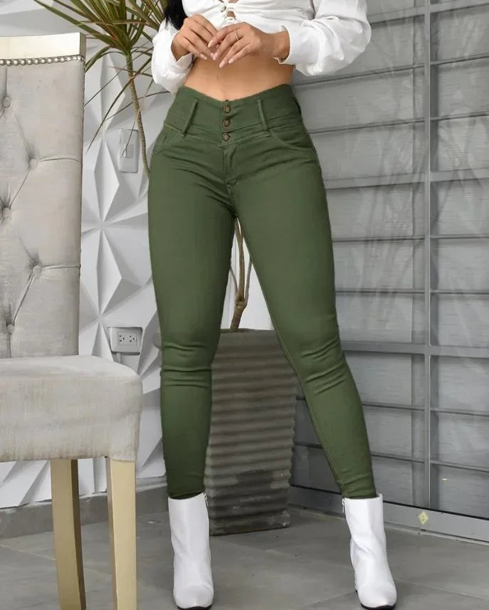 Alpine White High Waist Tight Skinny Pants Casual Thousers