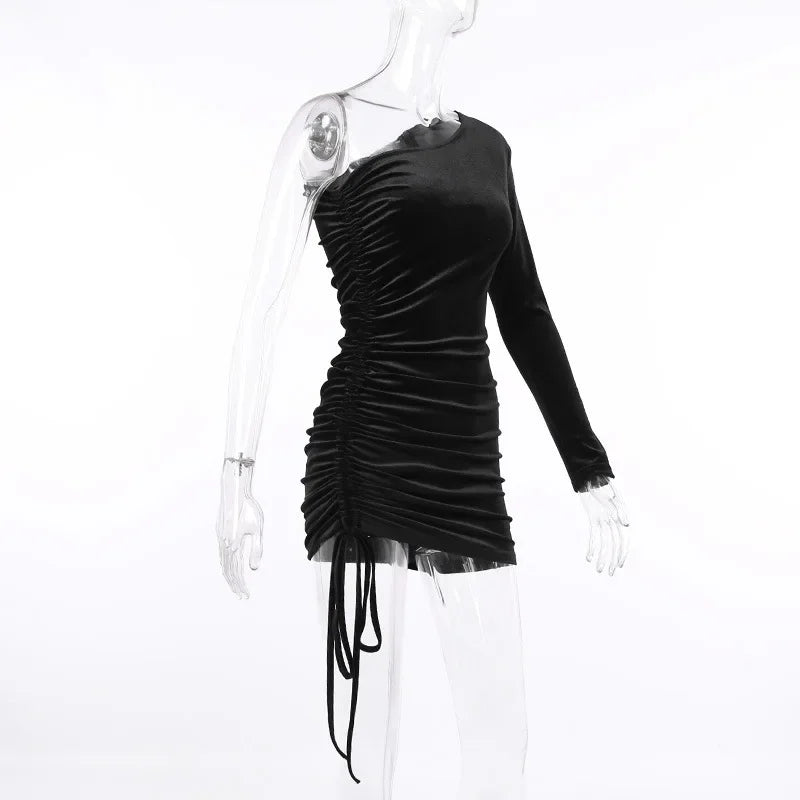 Grasmere One Shoulder Velvet Lace Up Party Bodycon Dress