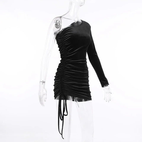 Grasmere One Shoulder Velvet Lace Up Party Bodycon Dress